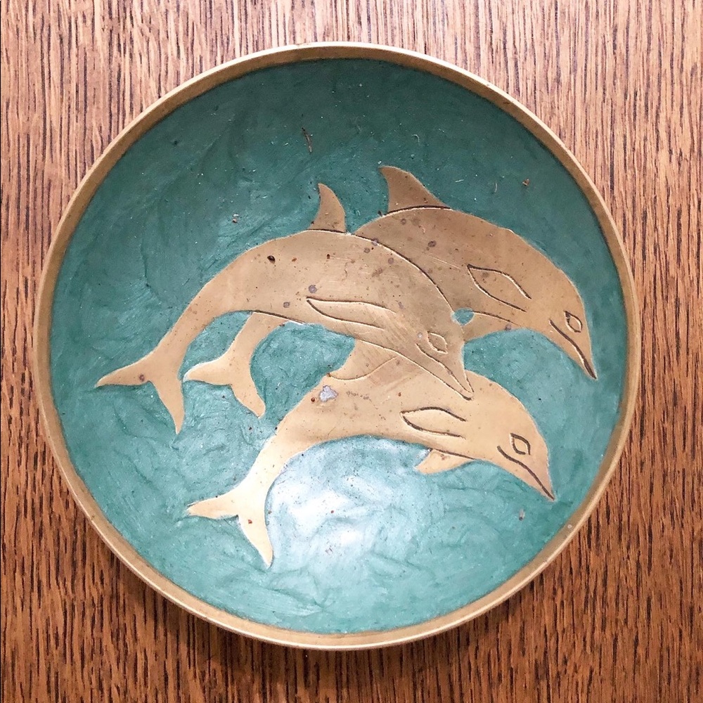 Vintage Brass Dolphin Dish